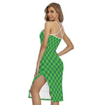 Green St. Patrick's Day Plaid Print Cross Back Cami Dress