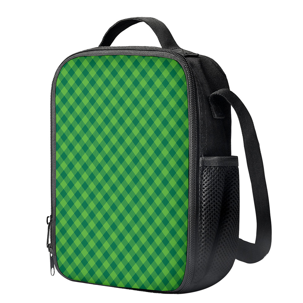 Green St. Patrick's Day Plaid Print Crossbody Lunch Bag