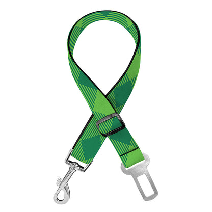 Green St. Patrick's Day Plaid Print Dog Seat Belt