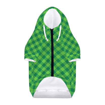 Green St. Patrick's Day Plaid Print Dog Zip Up Hoodie