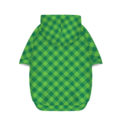 Green St. Patrick's Day Plaid Print Dog Zip Up Hoodie