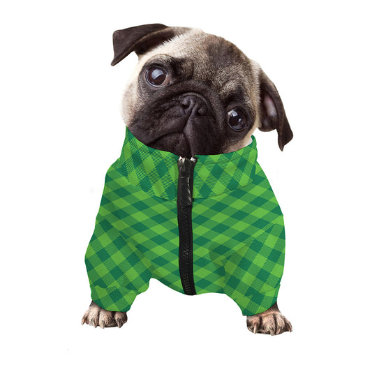 Green St. Patrick's Day Plaid Print Dog Zip Up Jacket