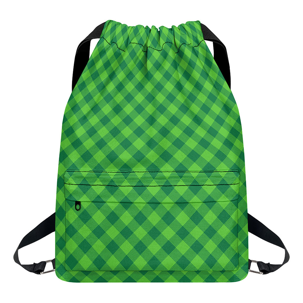 Green St. Patrick's Day Plaid Print Drawstring Backpack