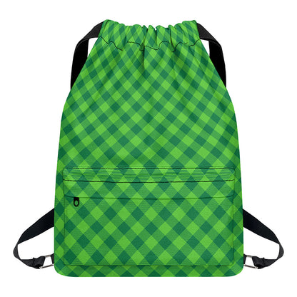 Green St. Patrick's Day Plaid Print Drawstring Backpack