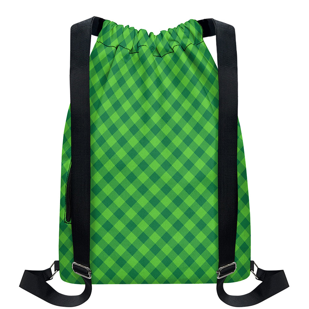 Green St. Patrick's Day Plaid Print Drawstring Backpack