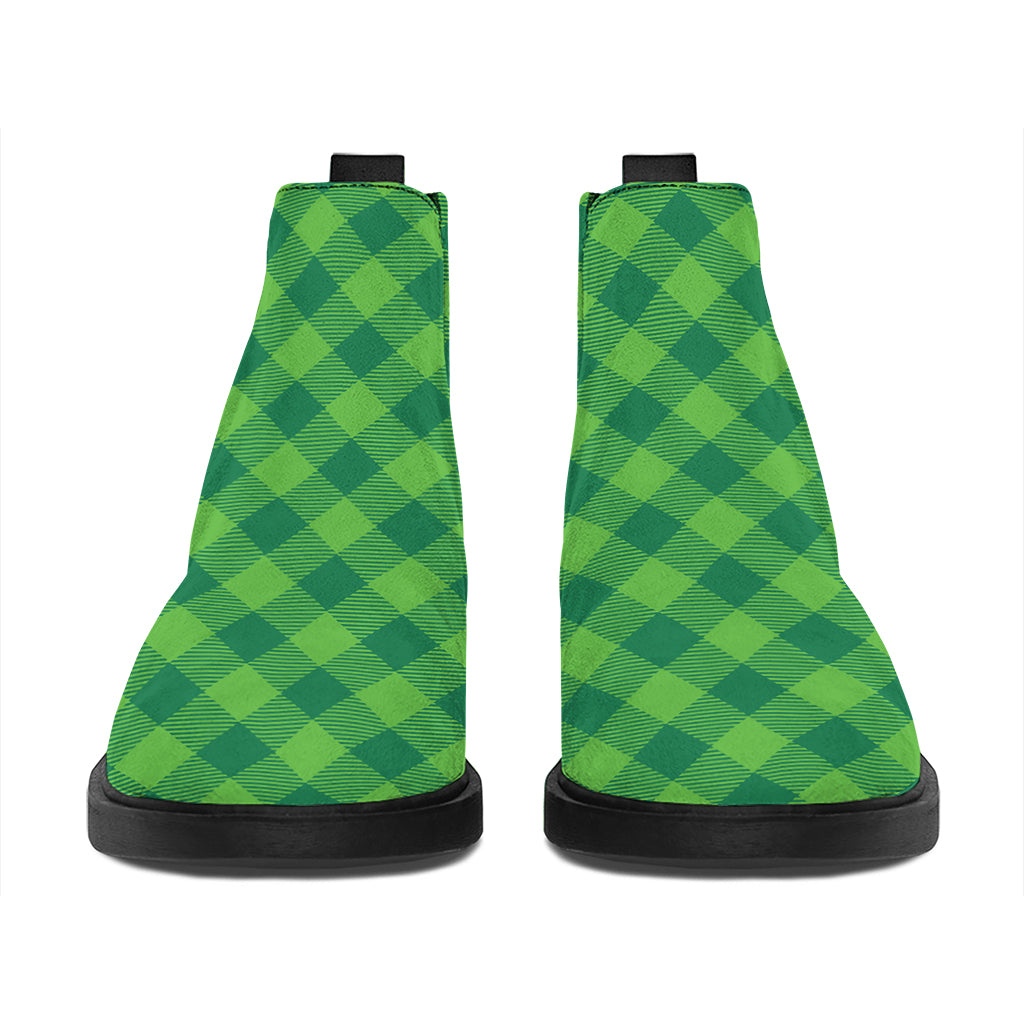 Green St. Patrick's Day Plaid Print Flat Ankle Boots
