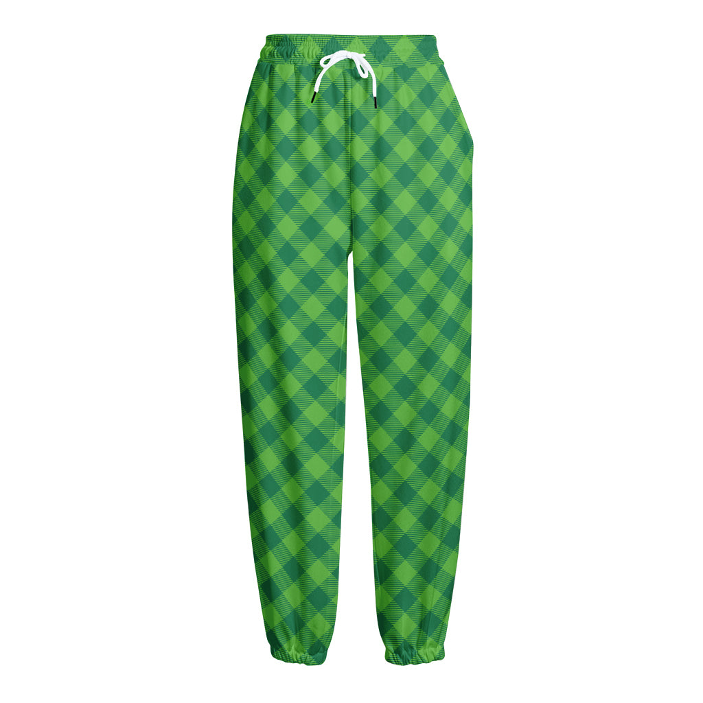 Green St. Patrick's Day Plaid Print Fleece Lined Knit Pants