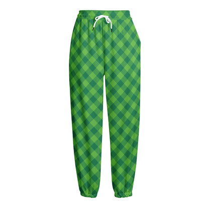 Green St. Patrick's Day Plaid Print Fleece Lined Knit Pants