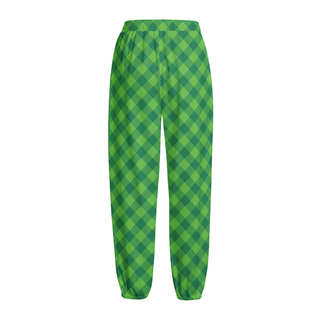 Green St. Patrick's Day Plaid Print Fleece Lined Knit Pants