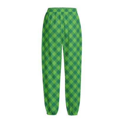 Green St. Patrick's Day Plaid Print Fleece Lined Knit Pants