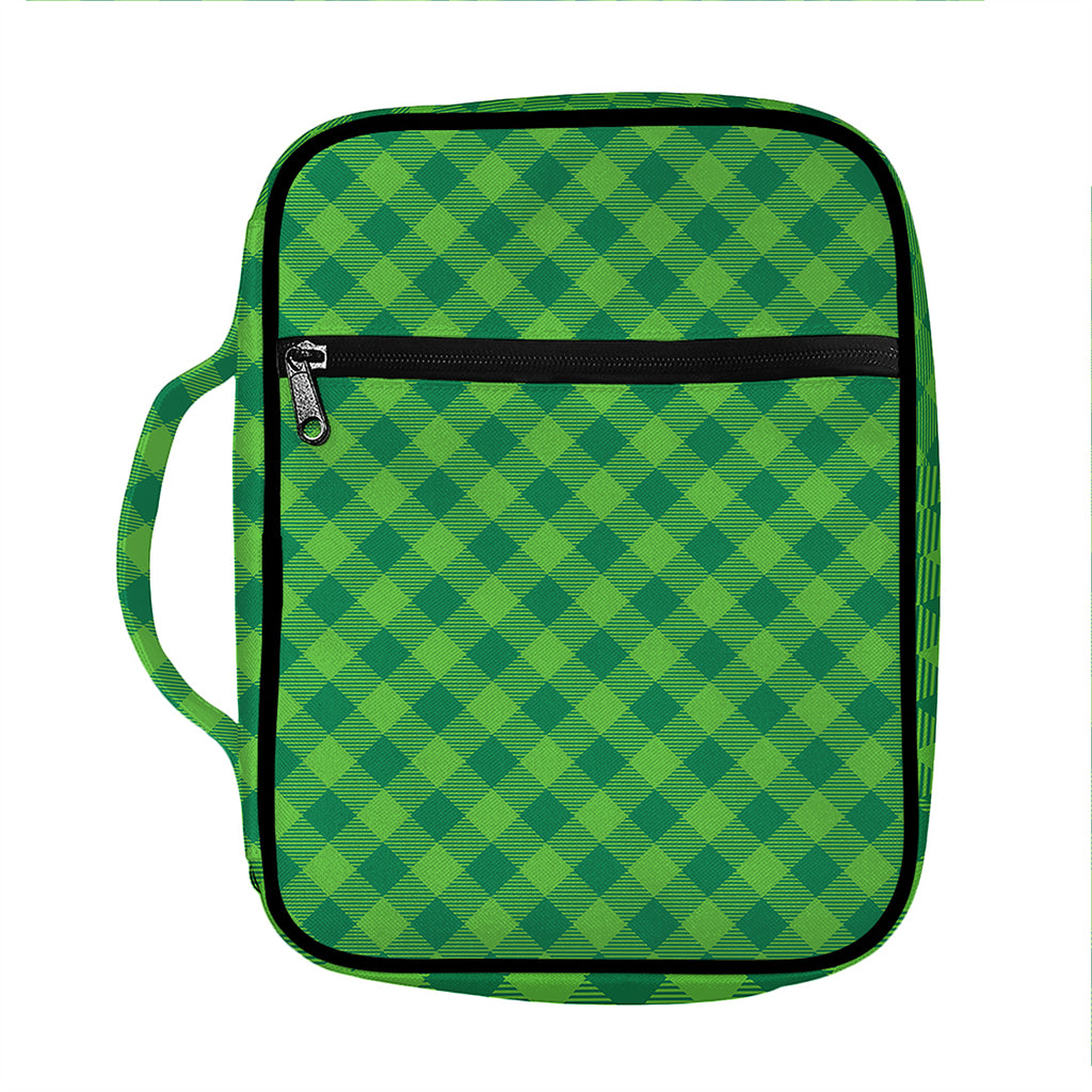 Green St. Patrick's Day Plaid Print Front Pocket Bible Bag