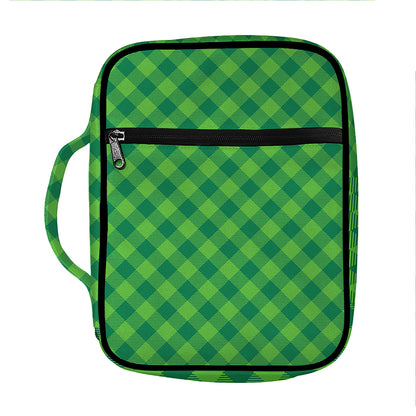 Green St. Patrick's Day Plaid Print Front Pocket Bible Bag
