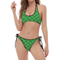 Green St. Patrick's Day Plaid Print Halter Scoop Tie Side Bikini