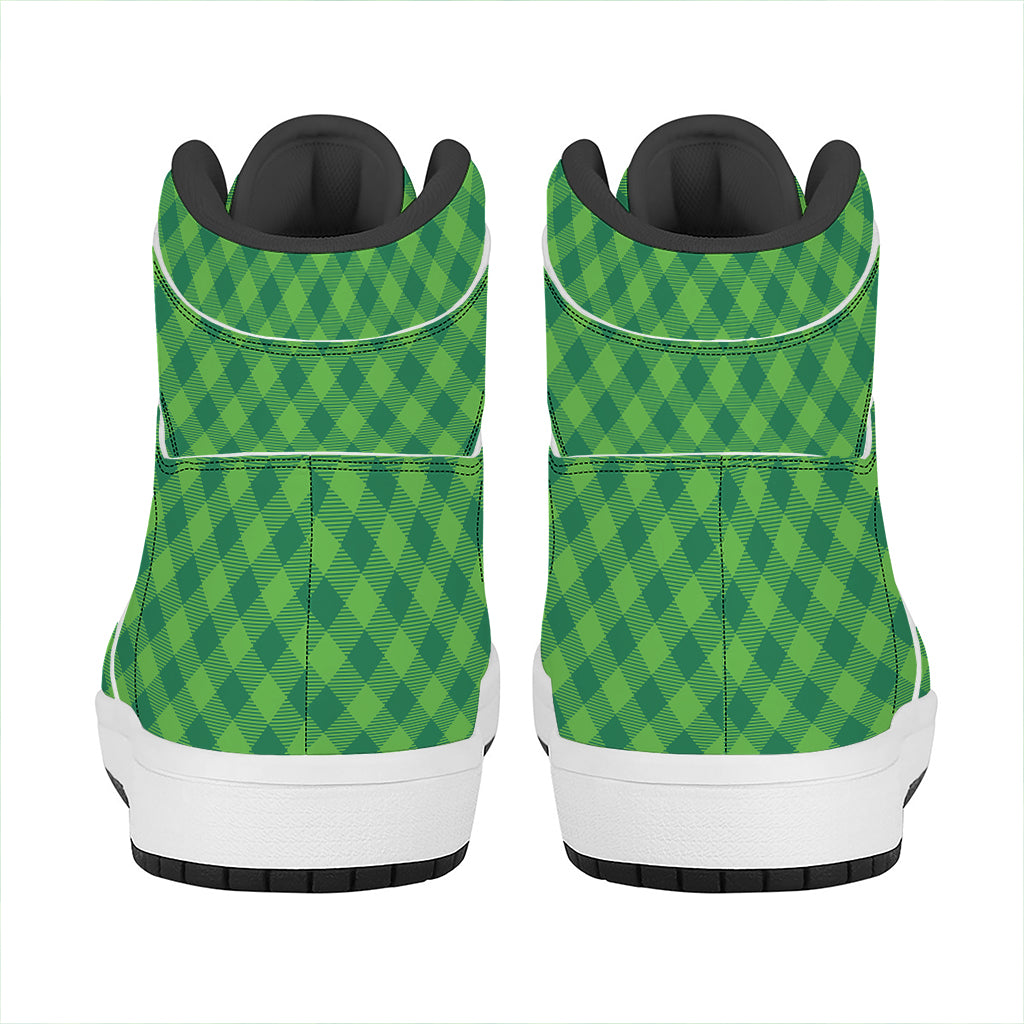 Green St. Patrick's Day Plaid Print High Top Leather Sneakers