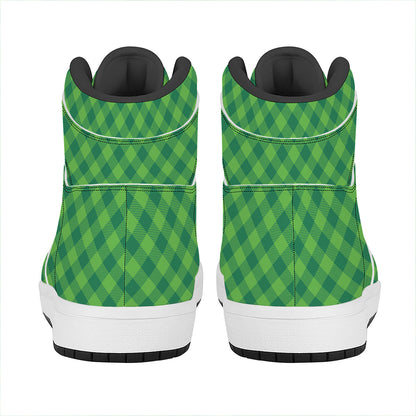 Green St. Patrick's Day Plaid Print High Top Leather Sneakers