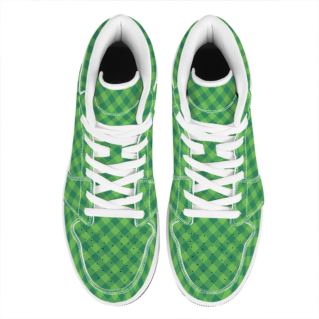 Green St. Patrick's Day Plaid Print High Top Leather Sneakers