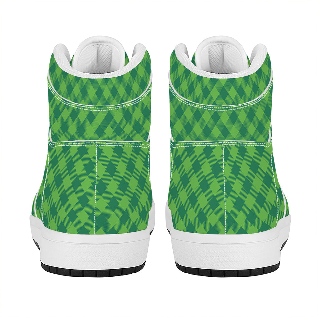 Green St. Patrick's Day Plaid Print High Top Leather Sneakers