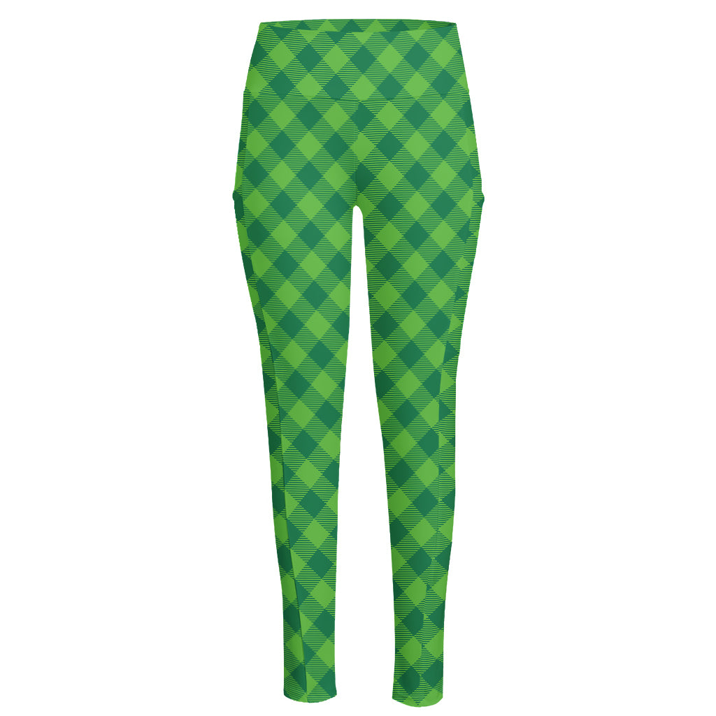 Green St. Patrick's Day Plaid Print High-Waisted Pocket Leggings