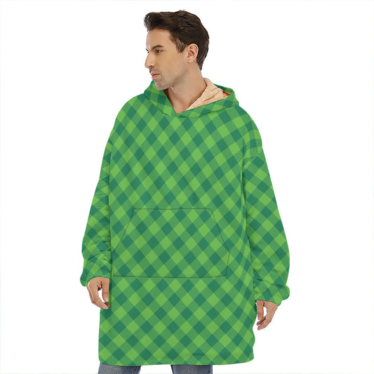 Green St. Patrick's Day Plaid Print Hoodie Blanket