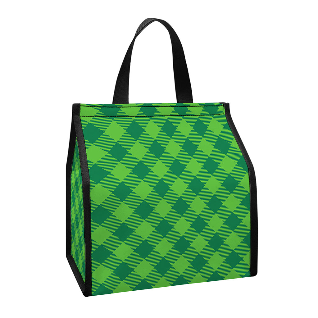 Green St. Patrick's Day Plaid Print Insulated Lunch Tote