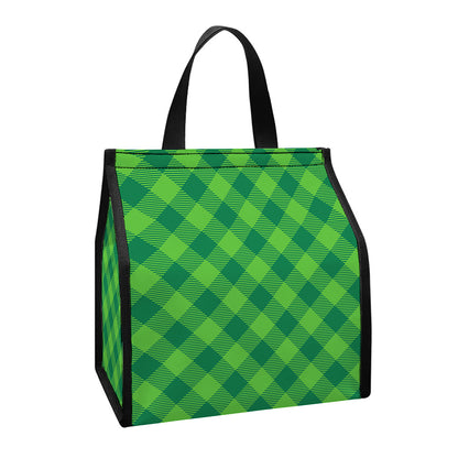 Green St. Patrick's Day Plaid Print Insulated Lunch Tote