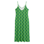 Green St. Patrick's Day Plaid Print Jersey Midi Cami Dress