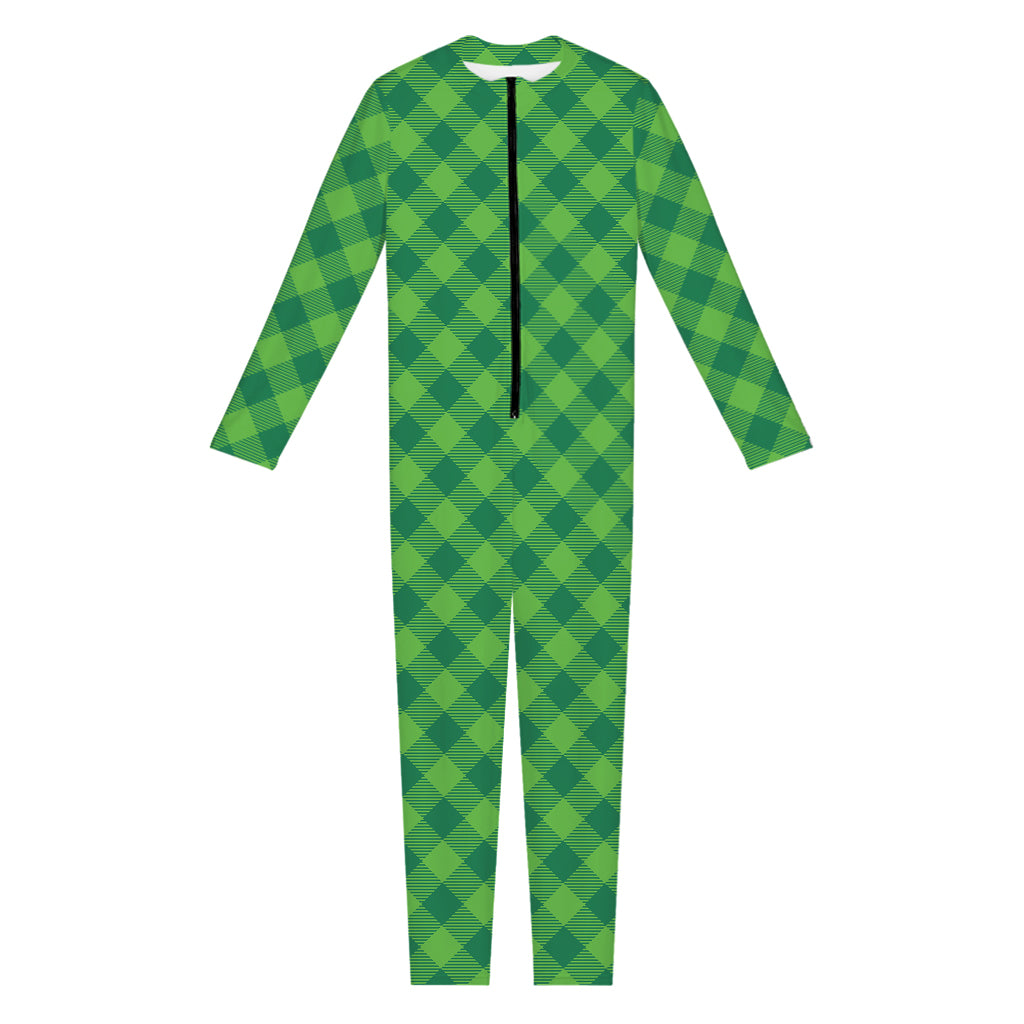 Green St. Patrick's Day Plaid Print Jumpsuit