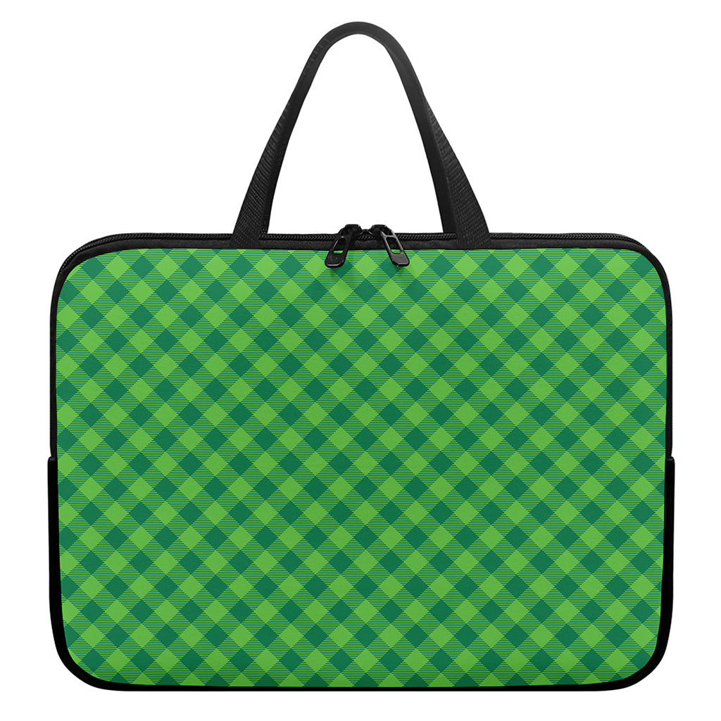 Green St. Patrick's Day Plaid Print Laptop Sleeve With Handle