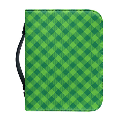 Green St. Patrick's Day Plaid Print Leather Bible Cover