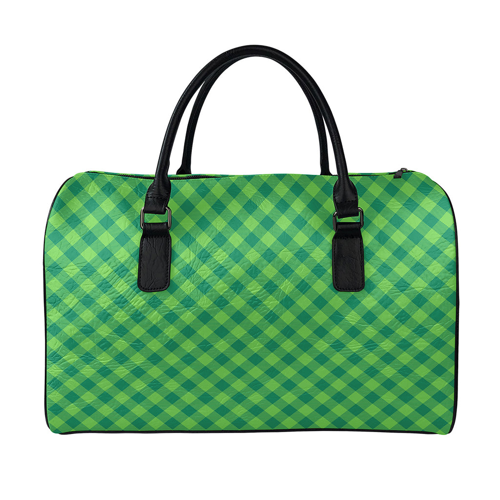 Green St. Patrick's Day Plaid Print Leather Duffle Bag