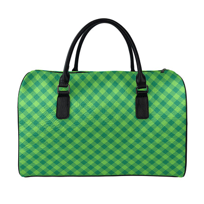 Green St. Patrick's Day Plaid Print Leather Duffle Bag