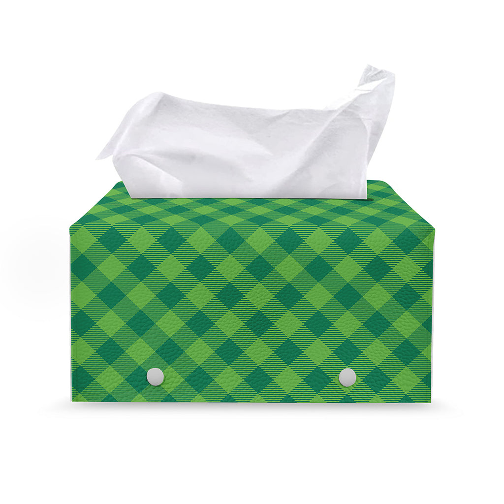Green St. Patrick's Day Plaid Print Leather Tissue Box Cover