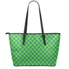 Green St. Patrick's Day Plaid Print Leather Tote Bag