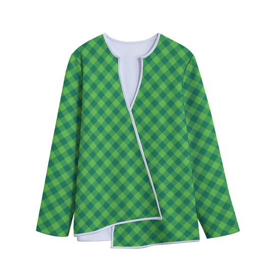 Green St. Patrick's Day Plaid Print Long Sleeve Short Coat