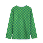Green St. Patrick's Day Plaid Print Long Sleeve Short Coat