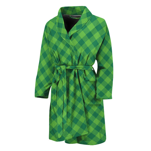 Green St. Patrick's Day Plaid Print Men's Bathrobe