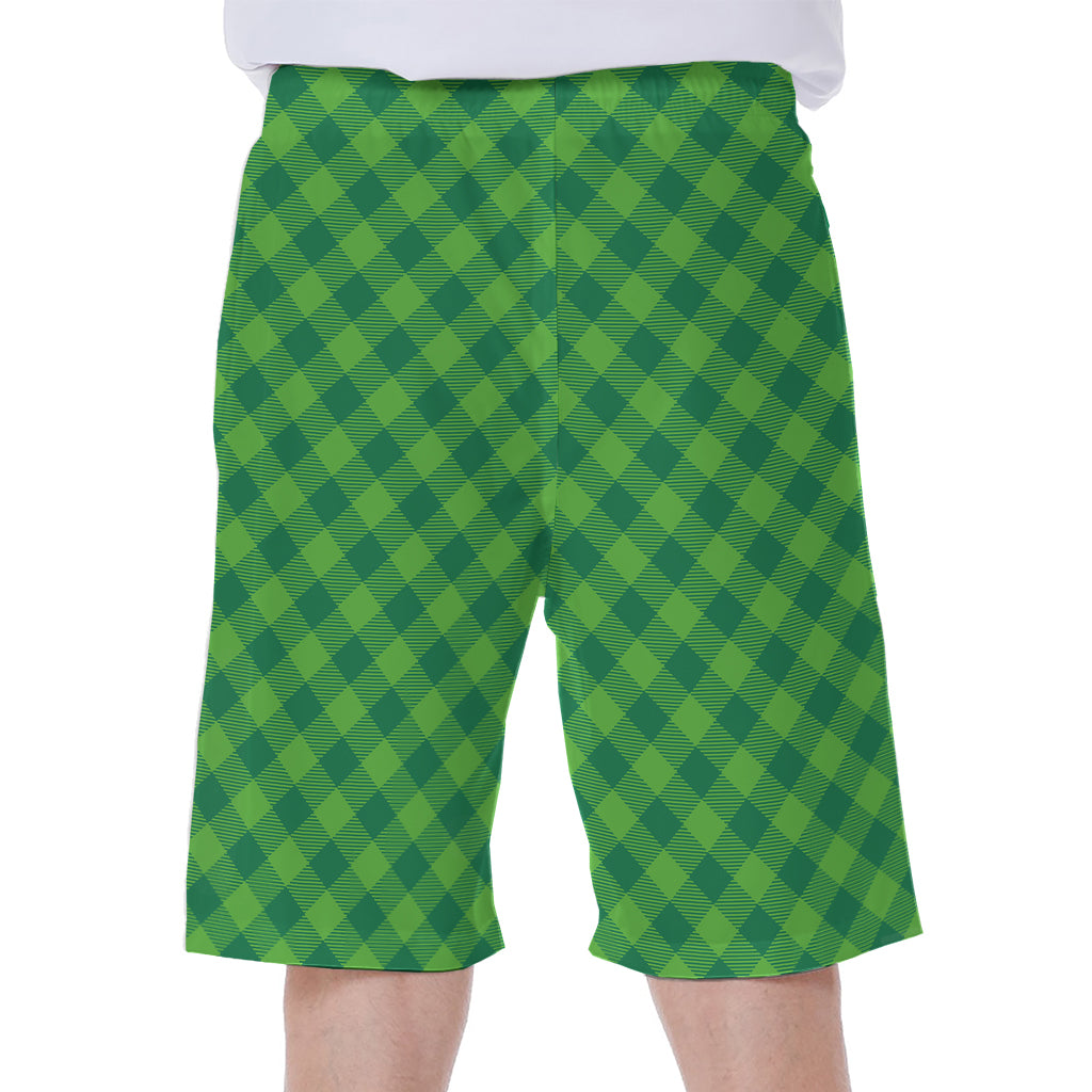Green St. Patrick's Day Plaid Print Men's Beach Shorts