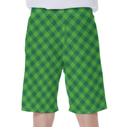 Green St. Patrick's Day Plaid Print Men's Beach Shorts