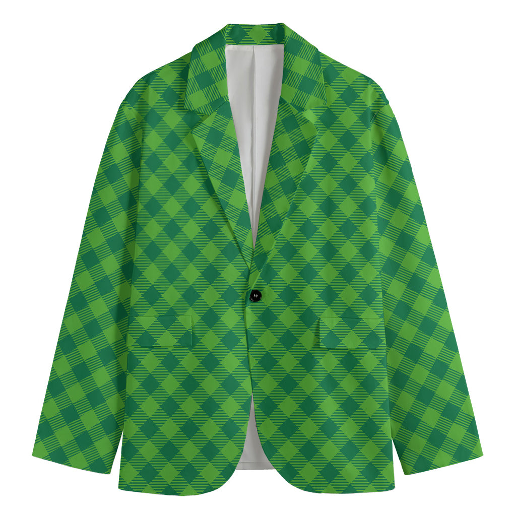 Green St. Patrick's Day Plaid Print Men's Blazer