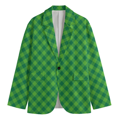 Green St. Patrick's Day Plaid Print Men's Blazer