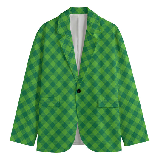 Green St. Patrick's Day Plaid Print Men's Blazer