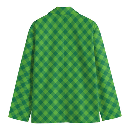 Green St. Patrick's Day Plaid Print Men's Blazer