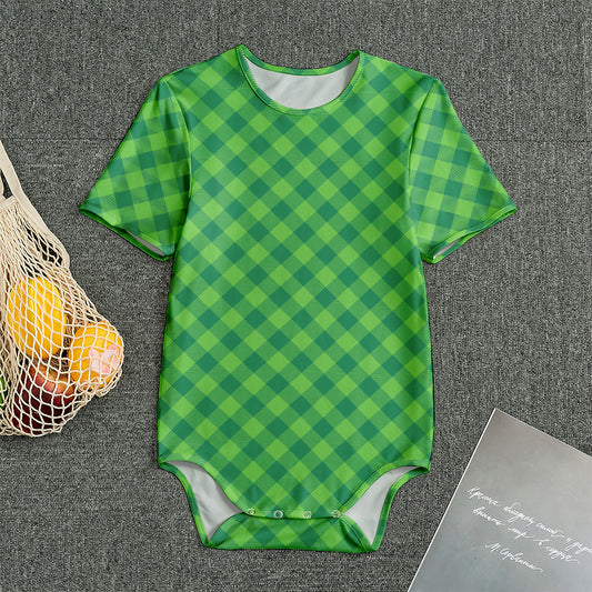 Green St. Patrick's Day Plaid Print Men's Bodysuit