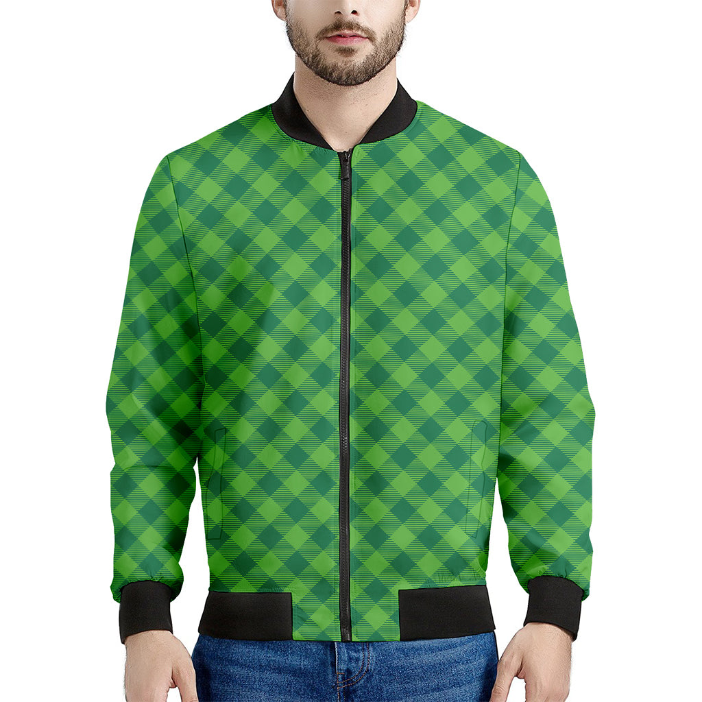 Green St. Patrick's Day Plaid Print Men's Bomber Jacket