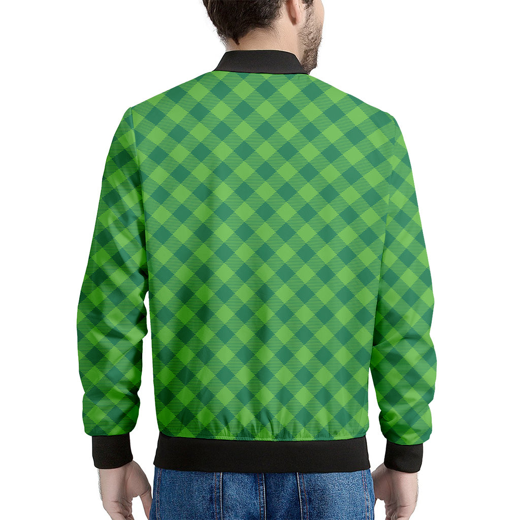 Green St. Patrick's Day Plaid Print Men's Bomber Jacket