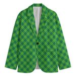 Green St. Patrick's Day Plaid Print Men's Cotton Blazer