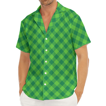 Green St. Patrick's Day Plaid Print Men's Deep V-Neck Shirt