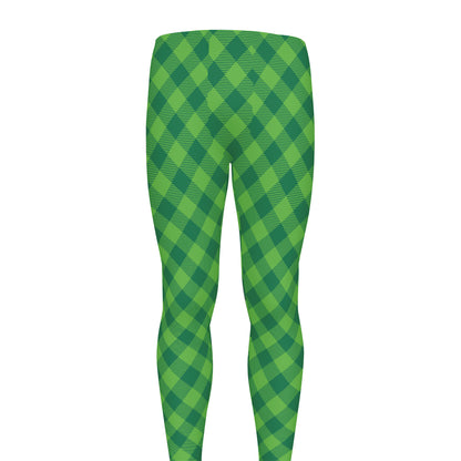 Green St. Patrick's Day Plaid Print Men's leggings