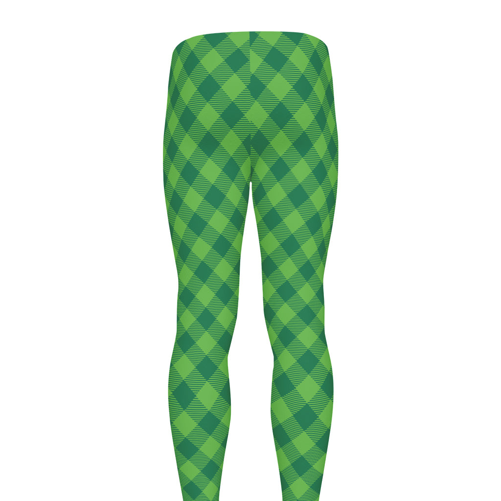 Green St. Patrick's Day Plaid Print Men's leggings