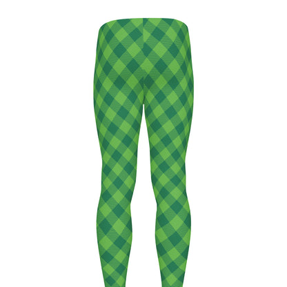 Green St. Patrick's Day Plaid Print Men's leggings